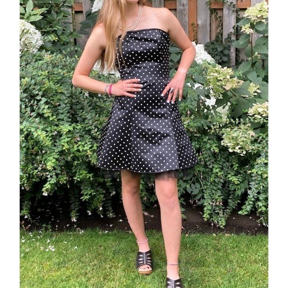 Jessica McClintock Gunne Sax Dress Womens 6 Black Polka Dot 80s 40s Pin Up USA - Picture 3 of 13